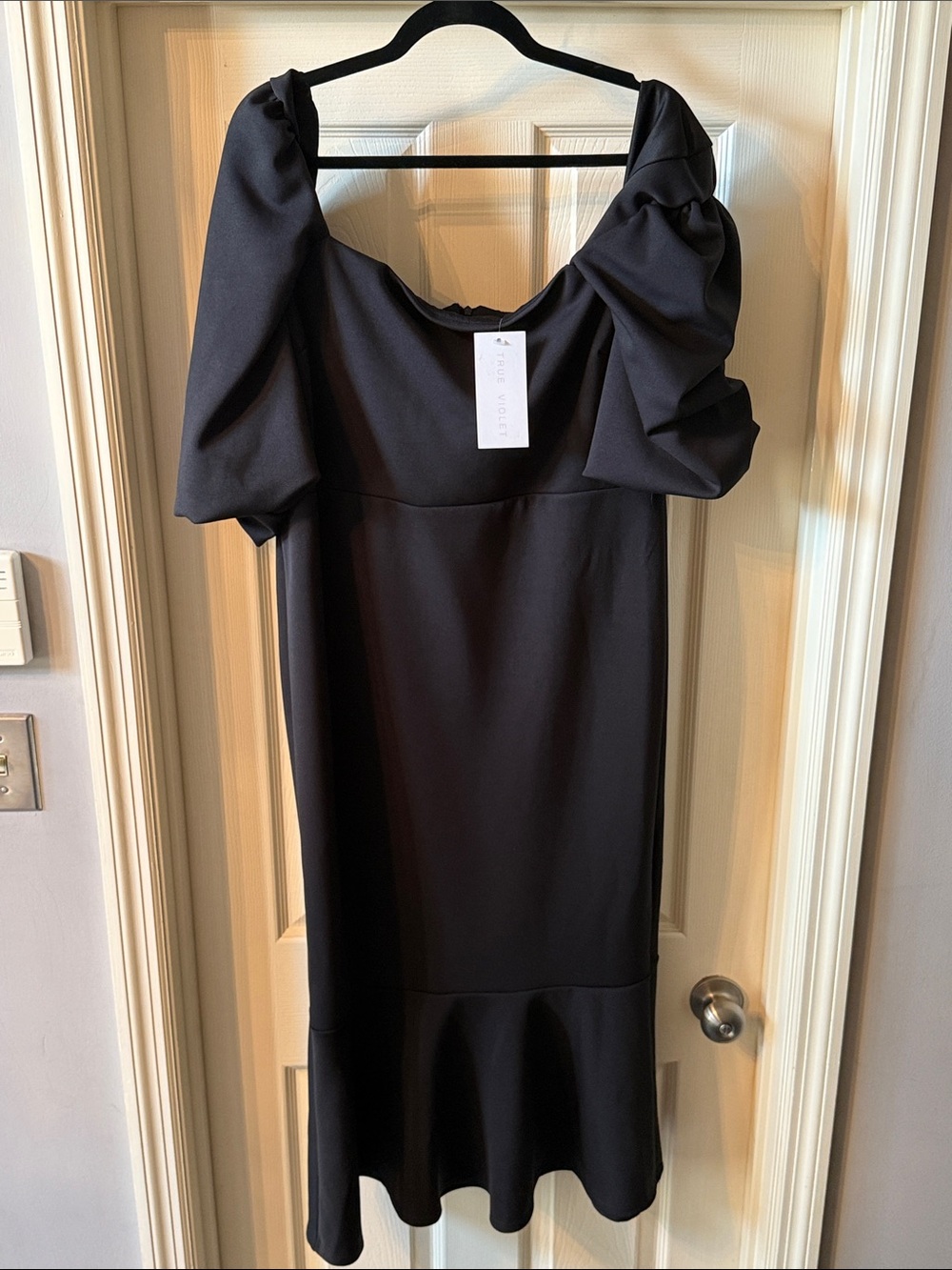 True Violet - Formal Black Plus Size Maxi Dress with Statement Puff Sleeves
